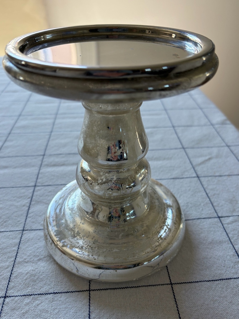 Pottery Barn Antique Mercury Glass 6 1/2” Candle Holder Pillar Stand - Picture 4 of 4